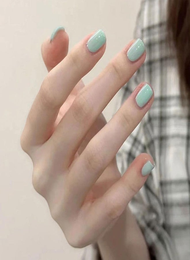 WAFOLOZE Short Square Press On Nails, Glue On Nails Short Fake Nails, Nail Press Ons 16 Sizes - 32Pcs Reusable Soft Gel Artificial False Nails Tips Kit（Mint Green） - Image 2